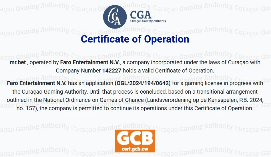 Mr Bet Casino license